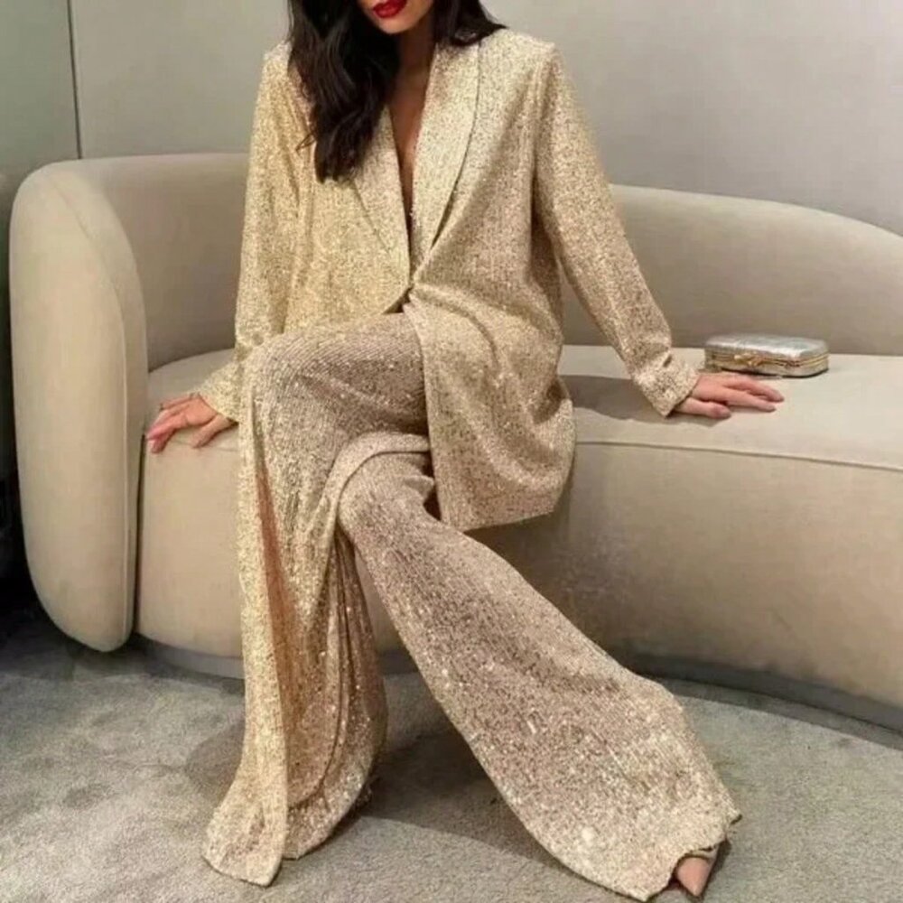 Apricot Casual Women's Sequins Pearl Piece Suit Jacket